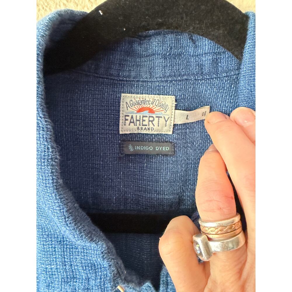 Faherty Mens Palma Linen Short Sleeve Shirt Indigo Blue Button Up Size Large - Picture 4 of 10